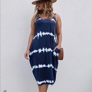 Plus colorblock navy blue and white summer Dress with pockets size 0X